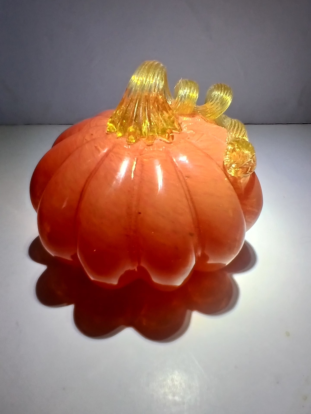 Vintage Orange Glass Pumpkin with Yellow Stem